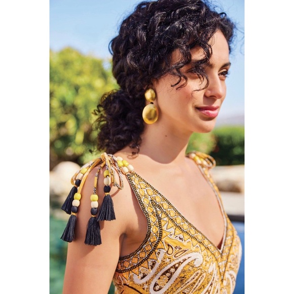 SOFT SURROUNDINGS YELLOW ARTSANS PAISLEY EMBROIDERED INDHA MAXI DRESS SZ M - Picture 3 of 7